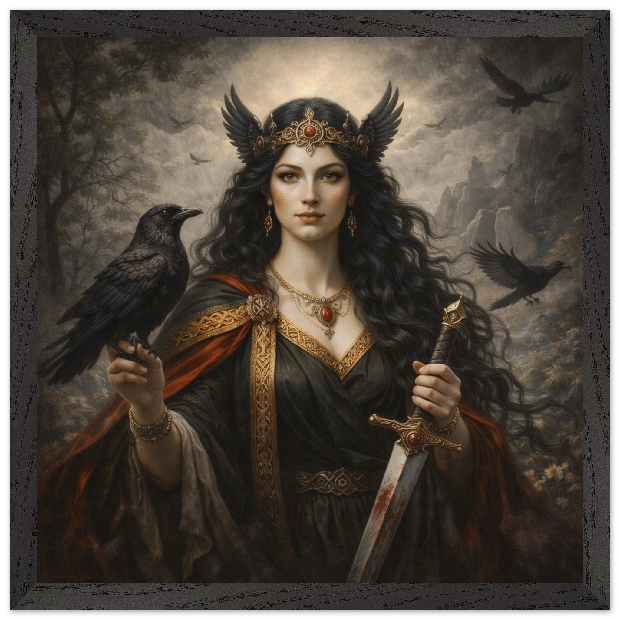 Morrigan – Mythologie Fine Art Print mit Rahmen | babasan