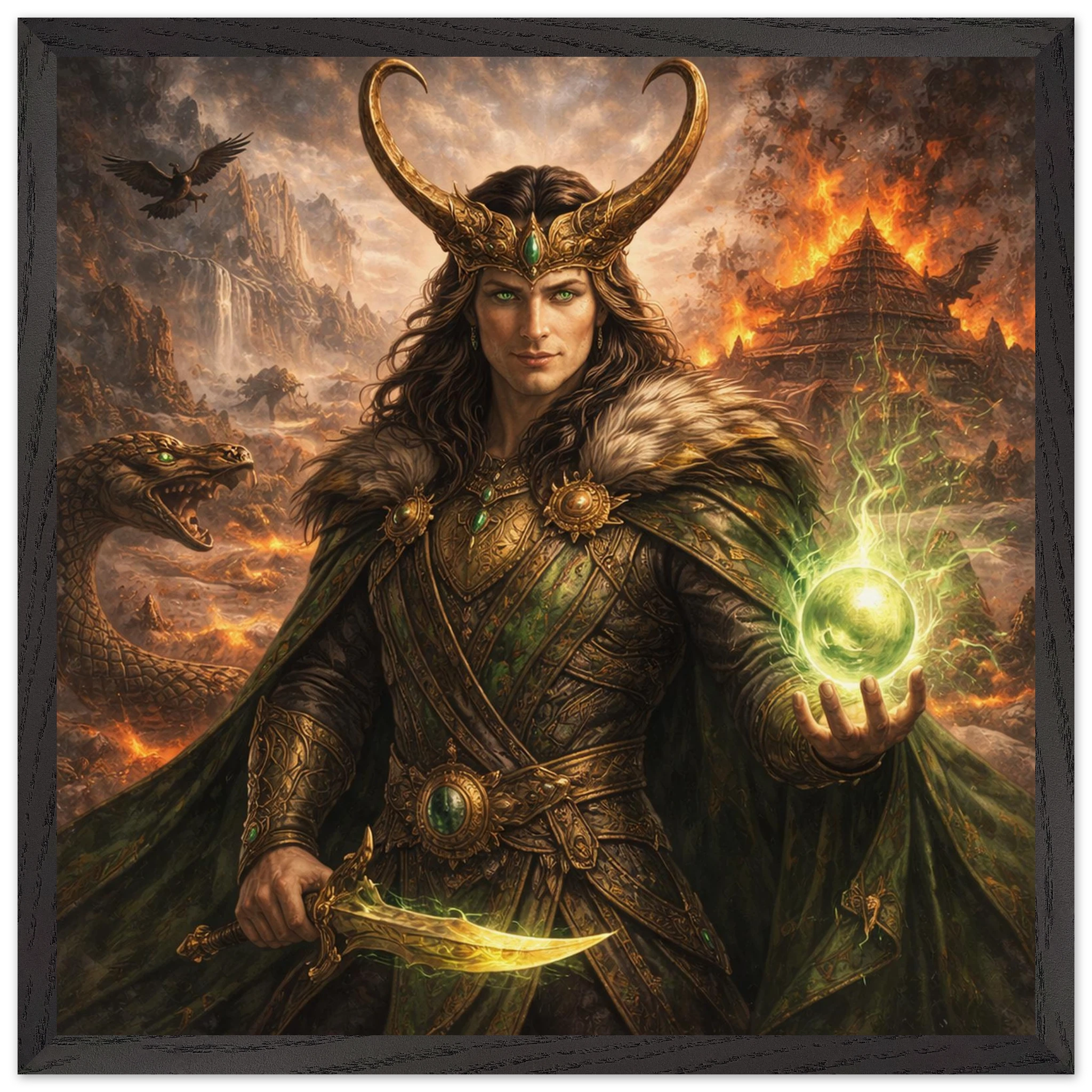 Loki – Mythologie Fine Art Print mit Rahmen | babasan