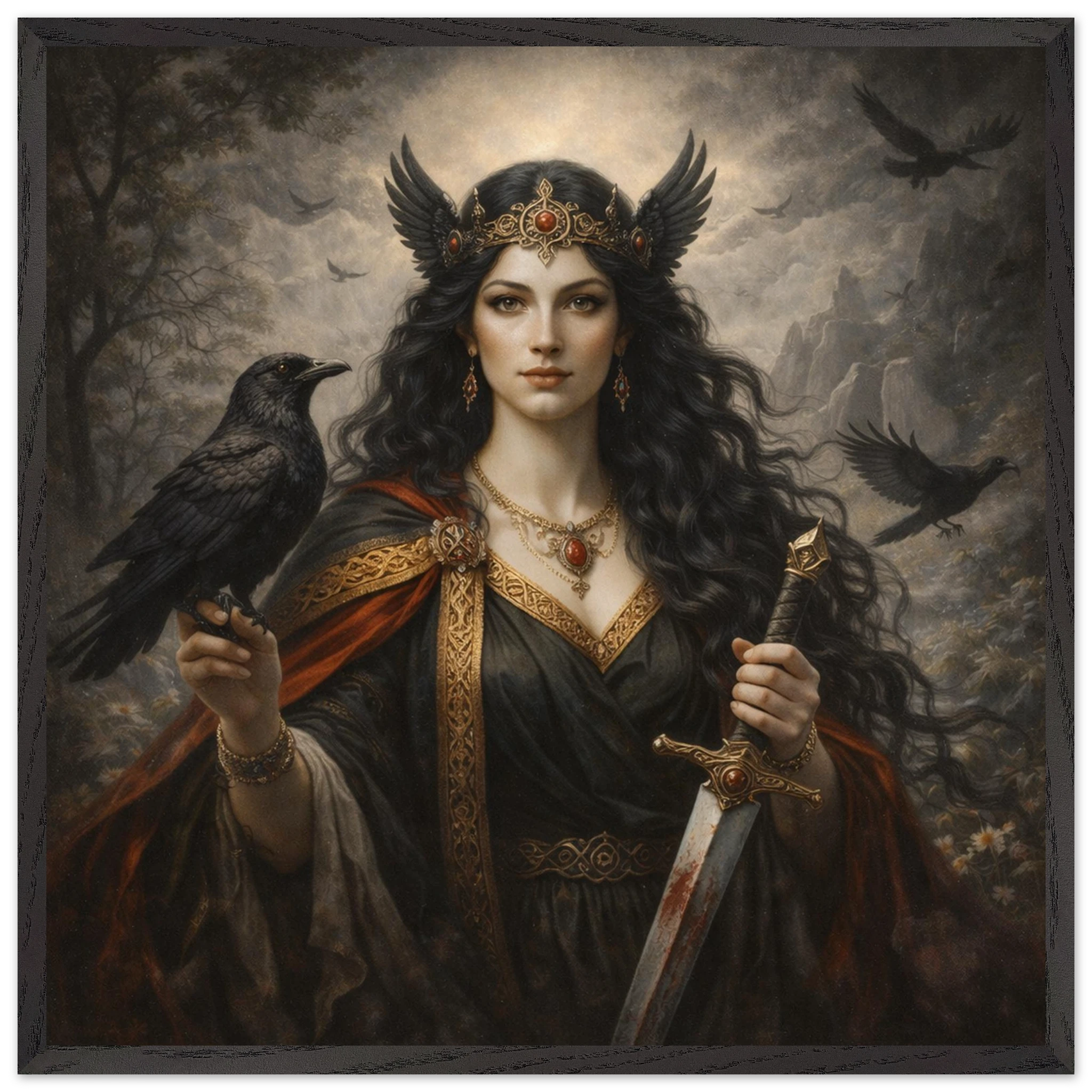 Morrigan – Mythologie Fine Art Print mit Rahmen | babasan
