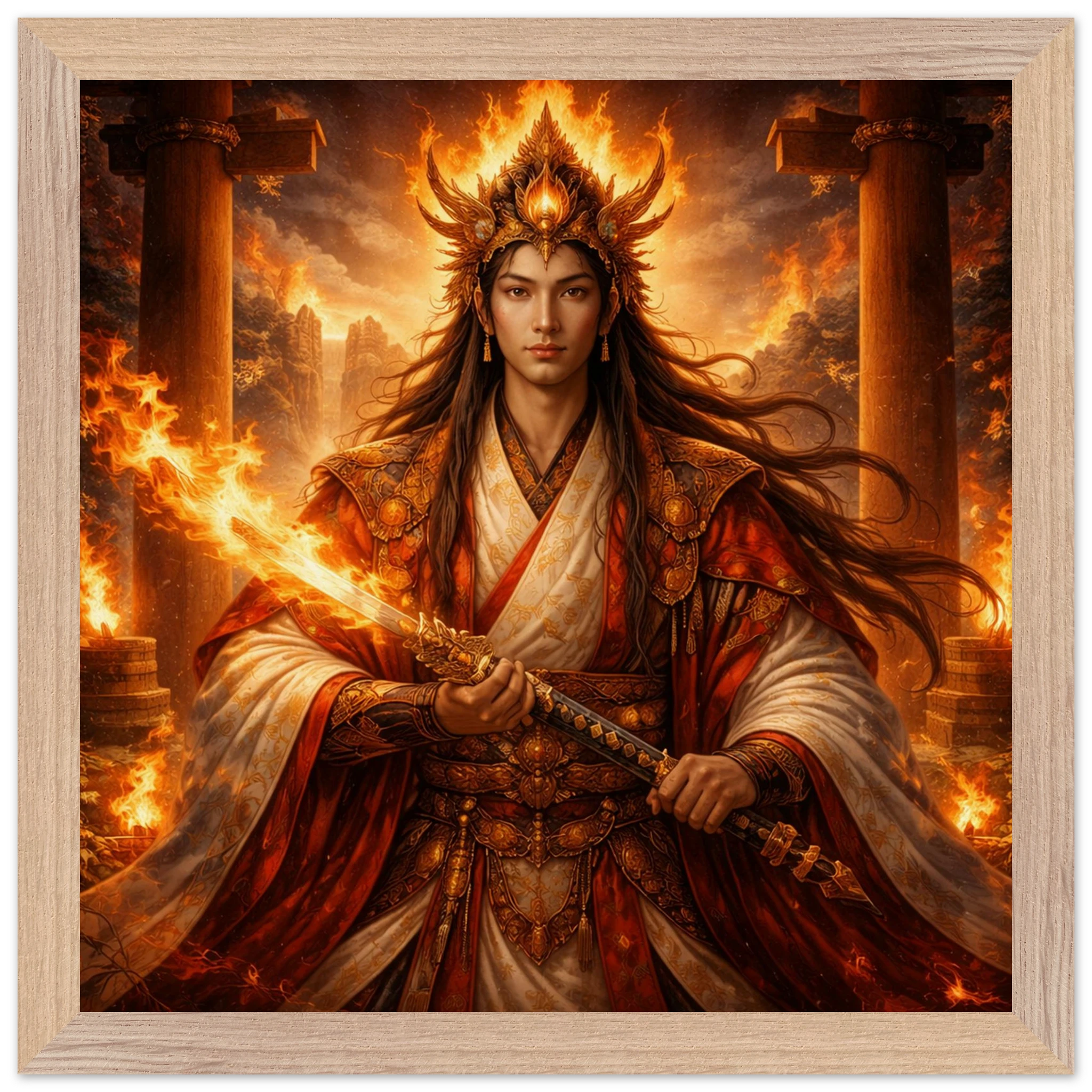 Kagutsuchi – Mythologie Fine Art Print mit Rahmen | babasan