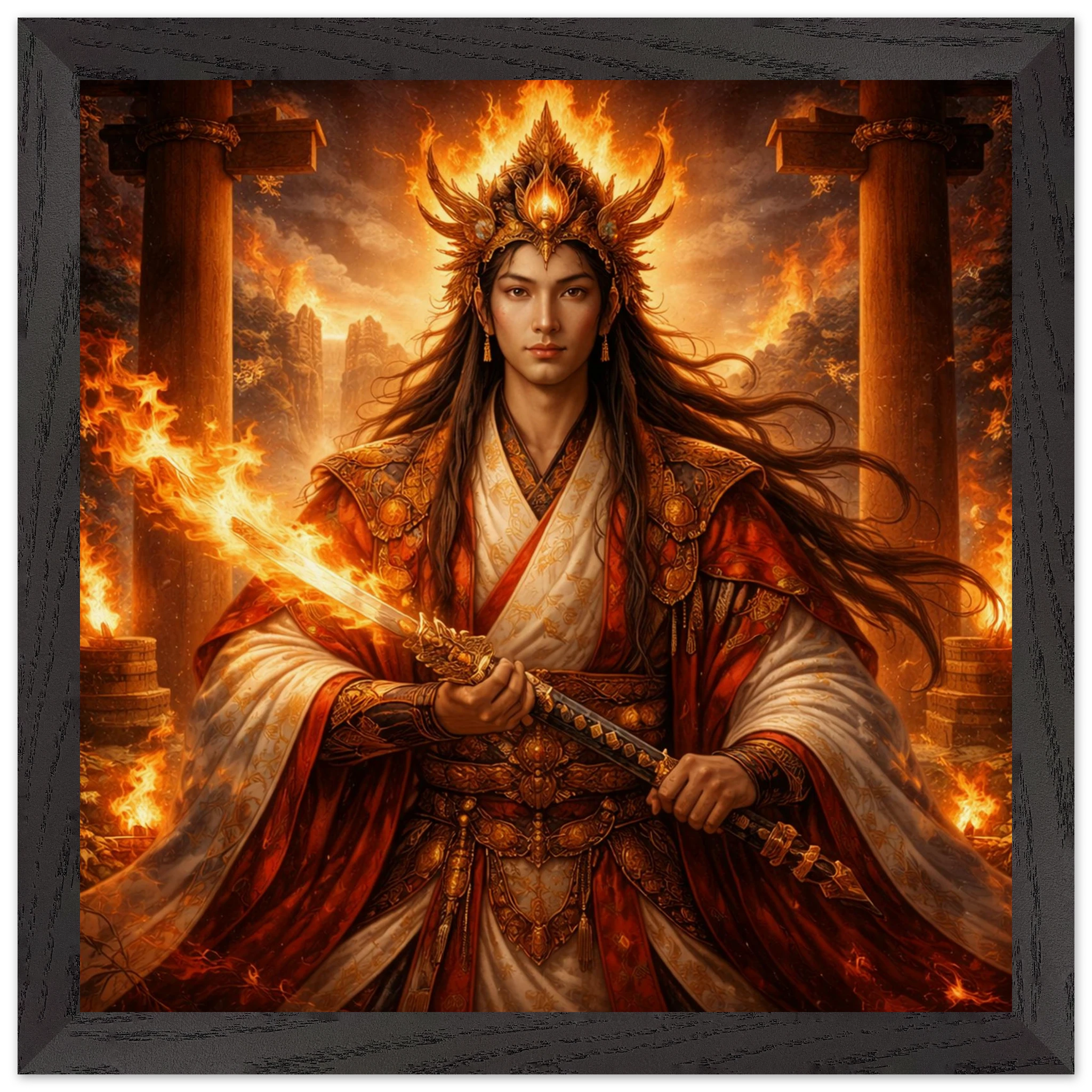 Kagutsuchi – Mythologie Fine Art Print mit Rahmen | babasan