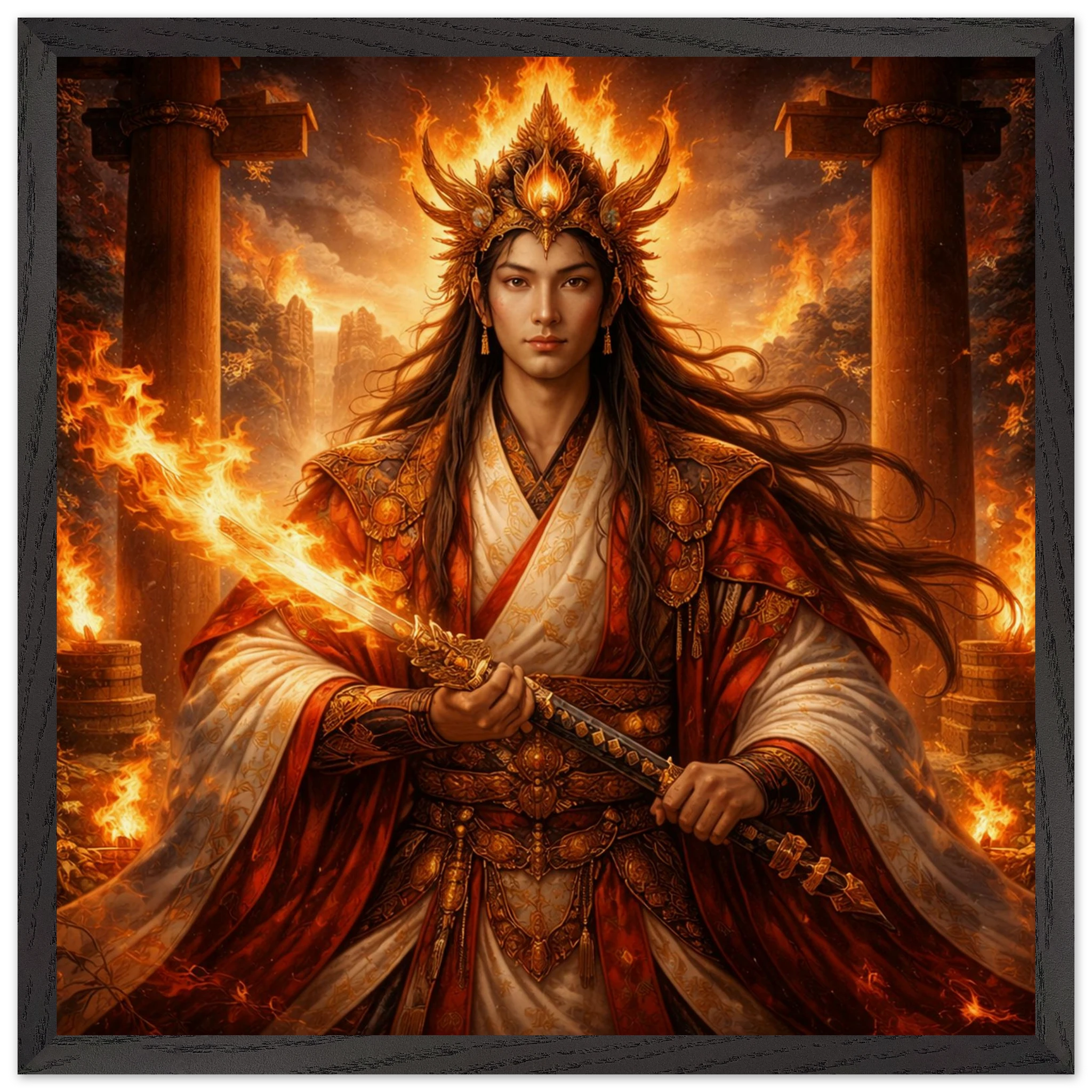 Kagutsuchi – Mythologie Fine Art Print mit Rahmen | babasan