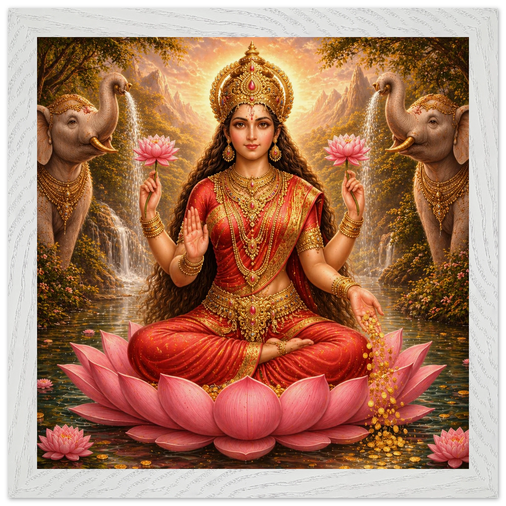 Lakshmi – Mythologie Fine Art Print mit Rahmen | babasan