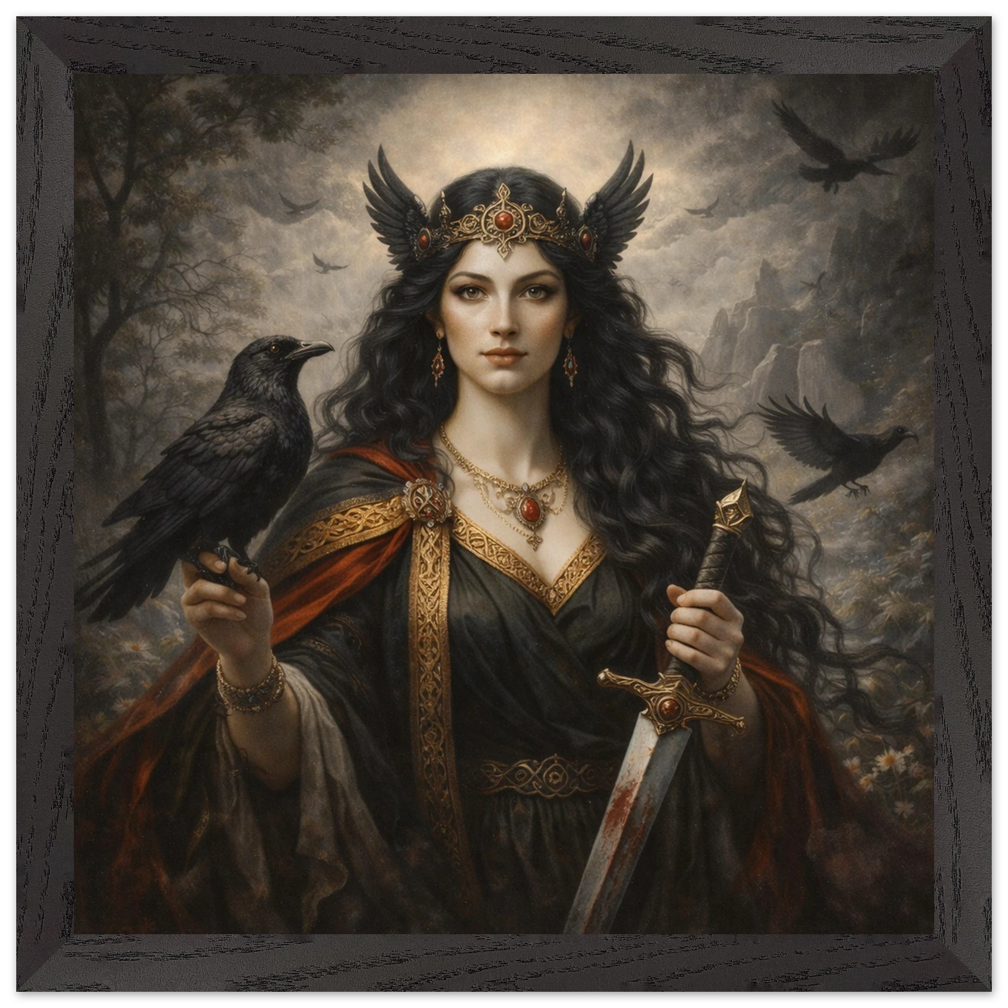Morrigan – Mythologie Fine Art Print mit Rahmen | babasan