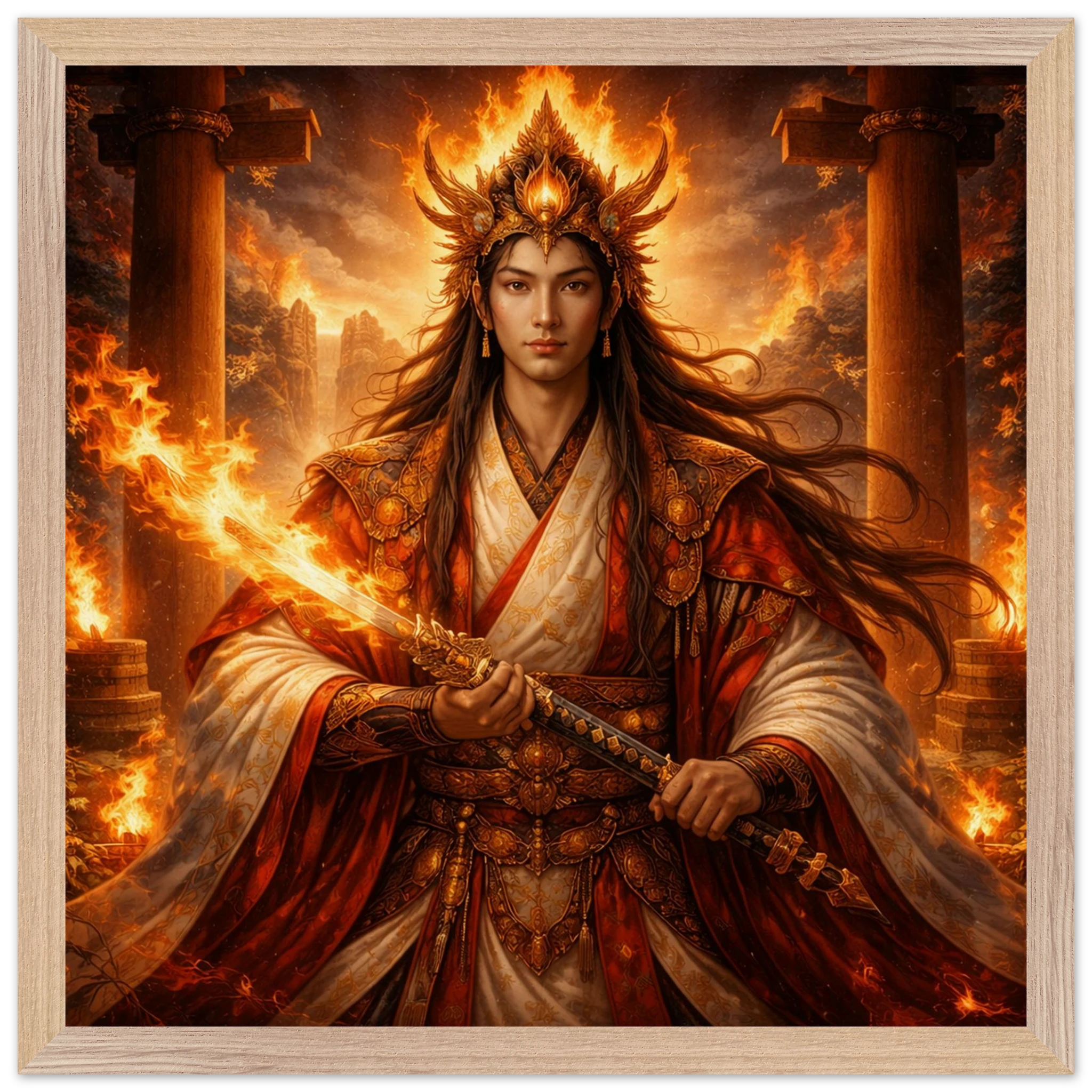 Kagutsuchi – Mythologie Fine Art Print mit Rahmen | babasan