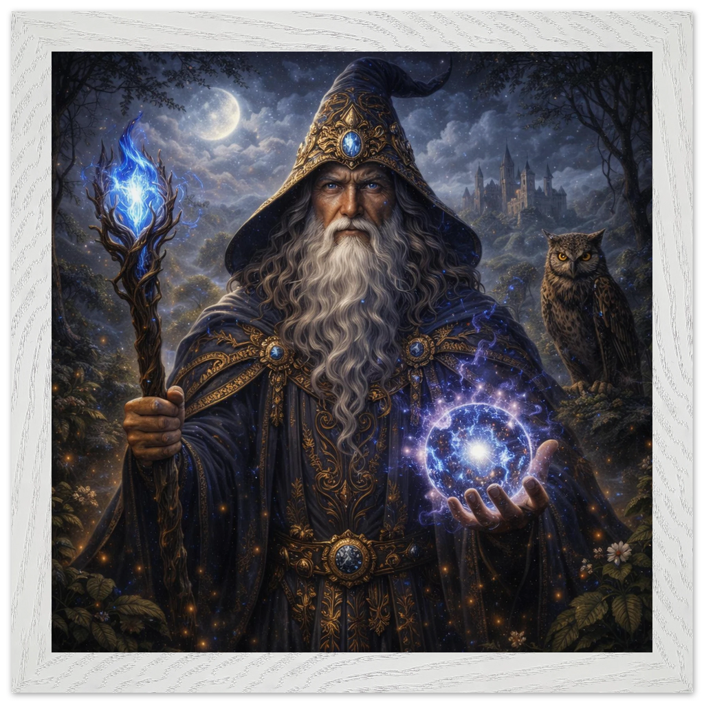 Merlin – Mythologie Fine Art Print mit Rahmen | babasan