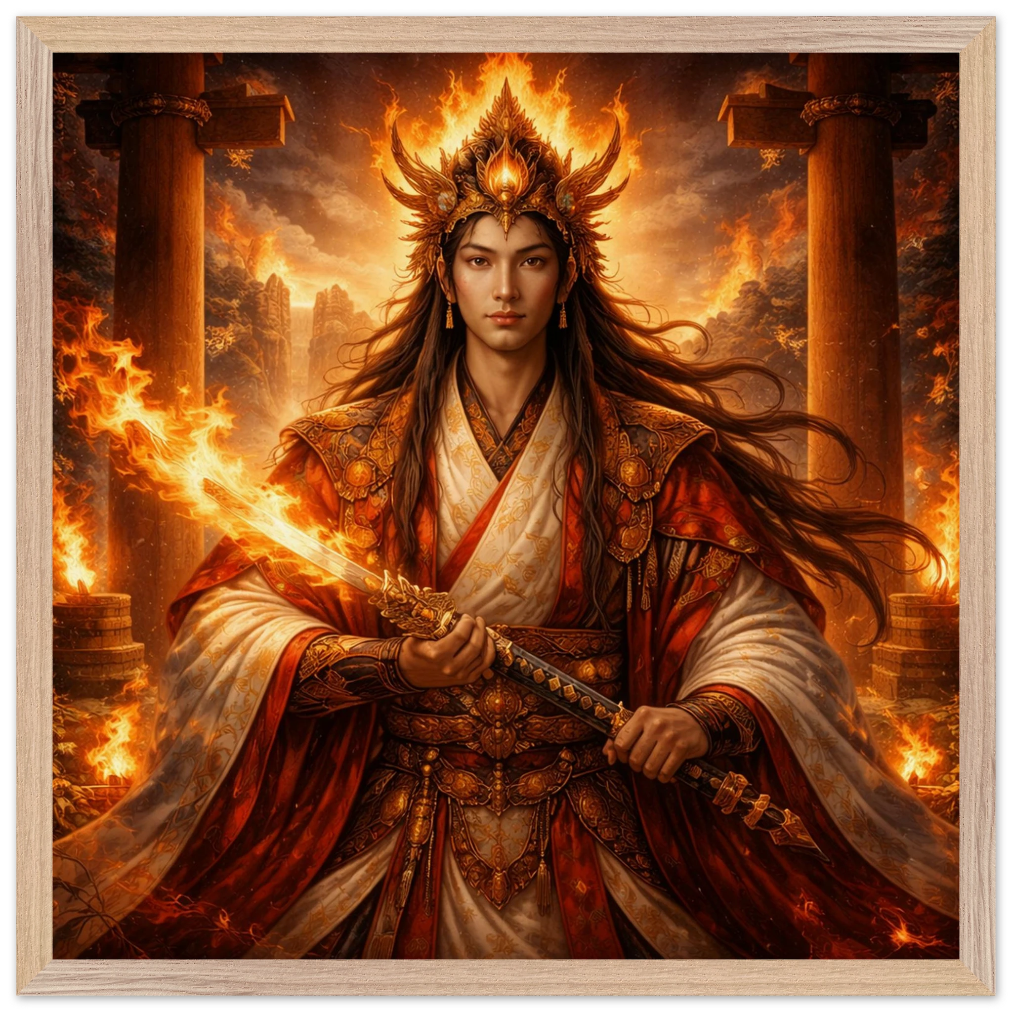 Kagutsuchi – Mythologie Fine Art Print mit Rahmen | babasan