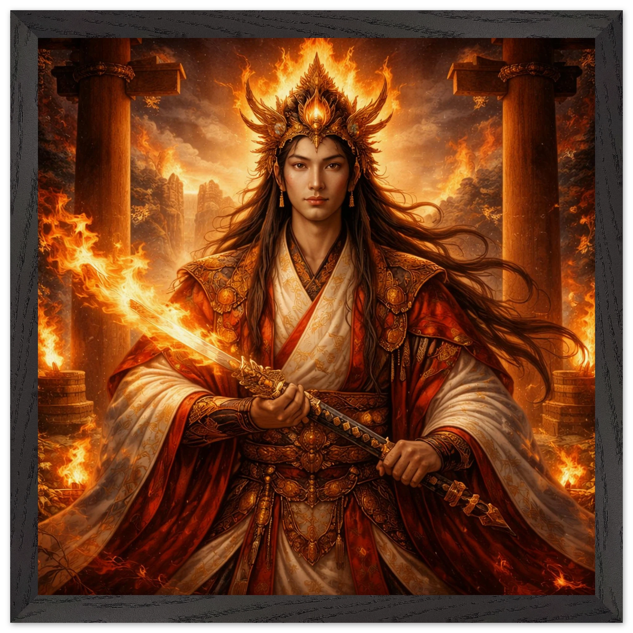 Kagutsuchi – Mythologie Fine Art Print mit Rahmen | babasan